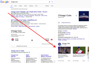 Chicago Cubs’ Posts on Google Search Results